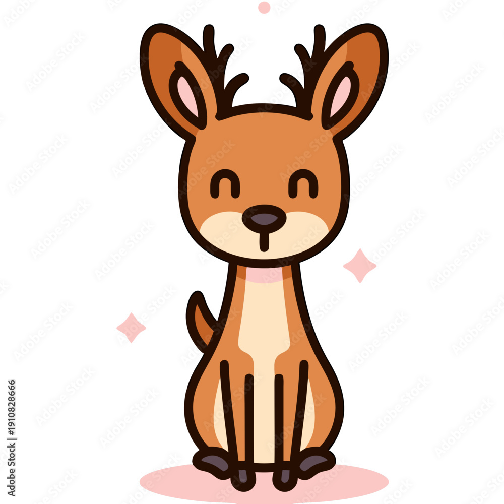Obraz premium Cute Deer Vector Illustration with Happy Expression and Antlers in Simple Cartoon Style for Children's Content and Whimsical Animal Graphics Design