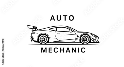 Sports Car Auto Mechanic Illustration.