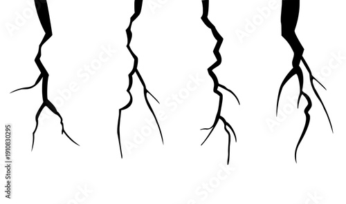 Bold lightning silhouette vector for thunderstorm designs, thunderbolt and storm silhouettes icons.