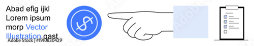 Financial services, decision-making, planning, workflow, documentation, accountability. A hand points to a dollar sign icon and a checklist. Financial planning and decision-making concept