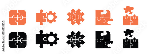 Puzzle piece icon set vector. Jigsaw solution, teamwork and business collaboration symbol, isolated on white background.