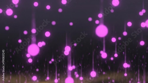 Abstract Purple Light Orbs Falling in a Dark Environment.
