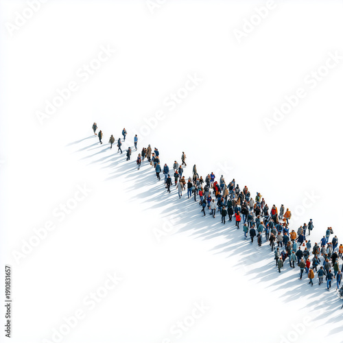a crowd of people walking in the same direction, transparent white background, png