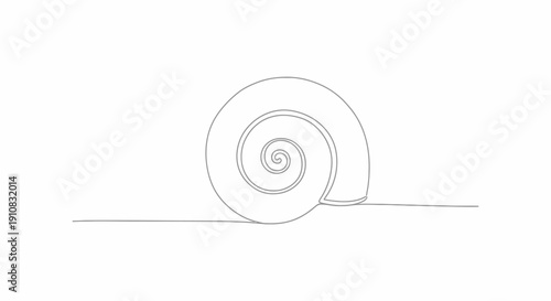 Minimalist Snail Shell Drawing, Single Line Art, Swirl Pattern, Isolated on White