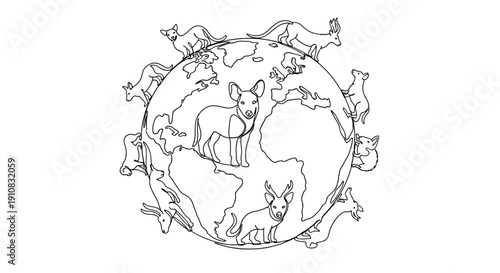 Dogs Around Planet Earth Illustration - Animal Planet Concept