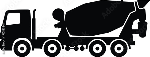 Black Silhouette of a Concrete Mixer Truck Vector Illustration Isolated on White Background for Construction Heavy Machinery and Industrial Building Design