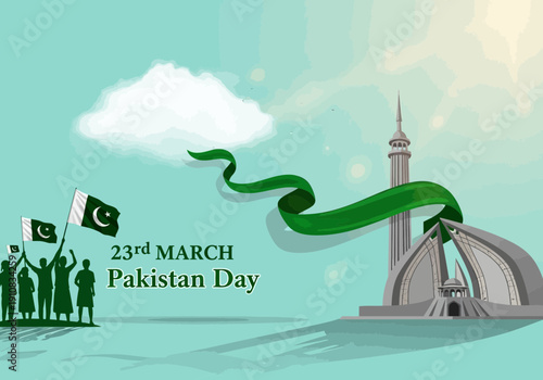 23rd march pakistan day celebration with minarepakistan silhouette