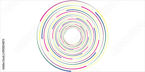 Colorful dashed random concentric circles. Isolated on white background. Vector illustration, eps 10.