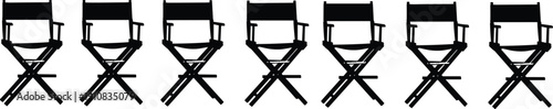 Set of director chair silhouettes vector illustration folding film production chairs isolated on white background for cinema studio seating design and branding