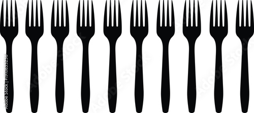 Set of fork silhouettes vector illustration collection of dining cutlery utensils isolated on white background for restaurant kitchen menu design and branding