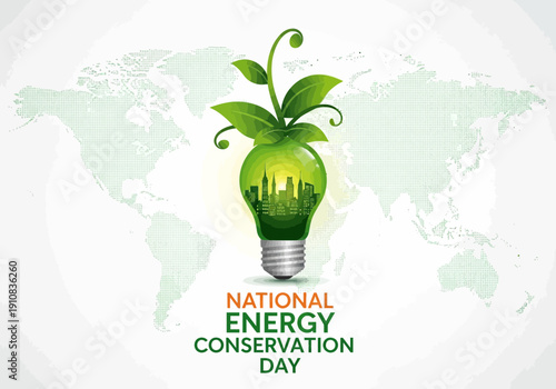 National energy conservation day with green lightbulb and plant