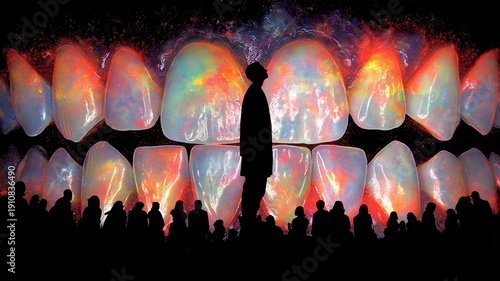 Silhouette of Person with Colorful Abstract Teeth Background Display