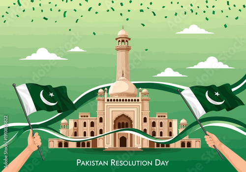 Pakistan resolution day celebration with minarepakistan illustration