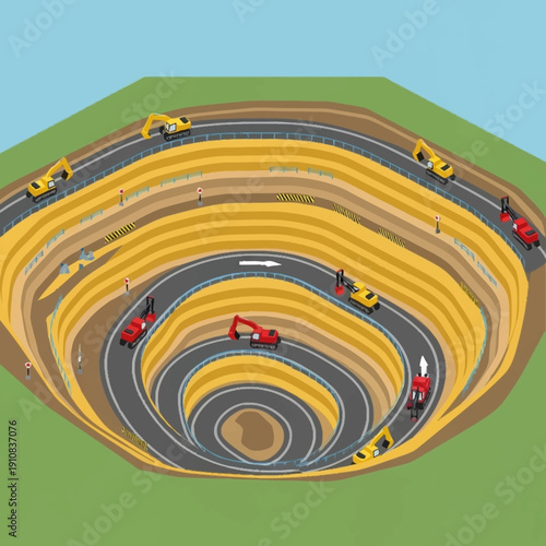 Racing cars on a spiral track with multiple lanes and vehicles.