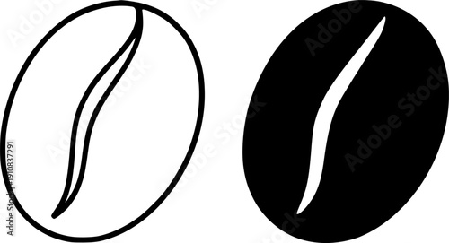 Drink icon, vector illustration of coffee beans, black and white in outline and silhouette design style