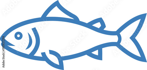 Simple Blue Fish Illustration Side View.