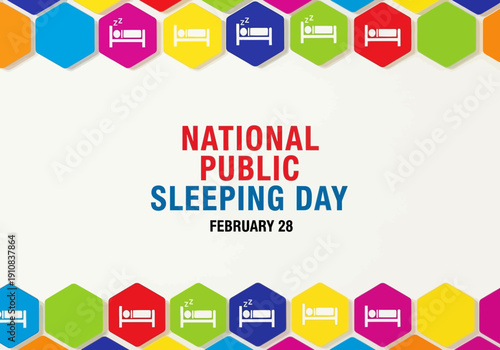 National public sleeping day february 28 graphic with colorful hexagons