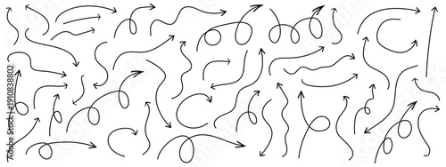 Collection hand drawn arrows. Set simple arrows isolated on white background. Arrow mark icons. Arrow paint - stock vector. Black pencil arrow