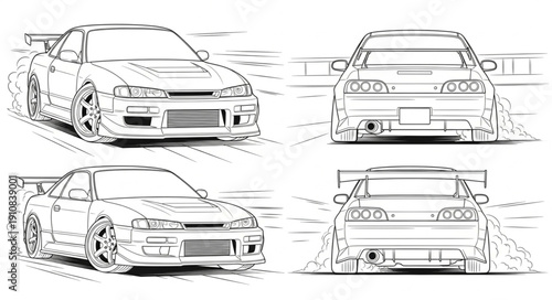 Sports Car Design Sketches Multiple Views.