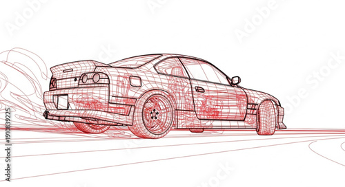 Sports Car Drifting Sketch Style Illustration.
