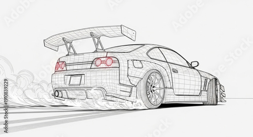 Sports Car Drifting Sketch with Smoke Trail.