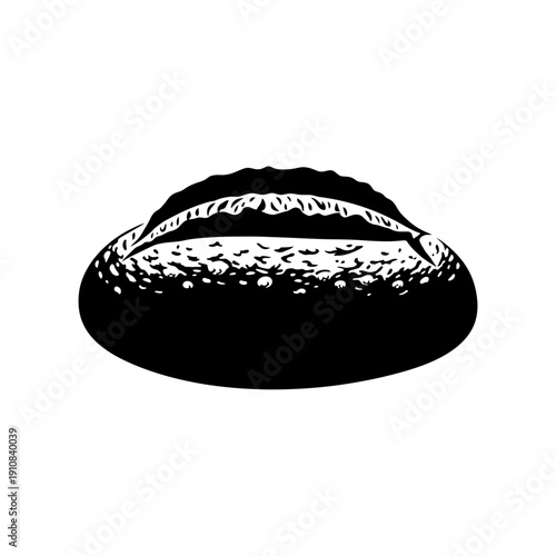 Freshly baked artisan bread loaf isolated on white background.