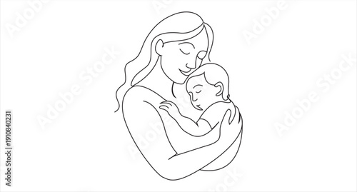 The simple outline style emphasizes the emotional bond between mother and child 