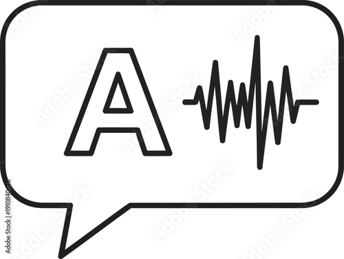 Speech Bubble with Letter A and Sound Wave.