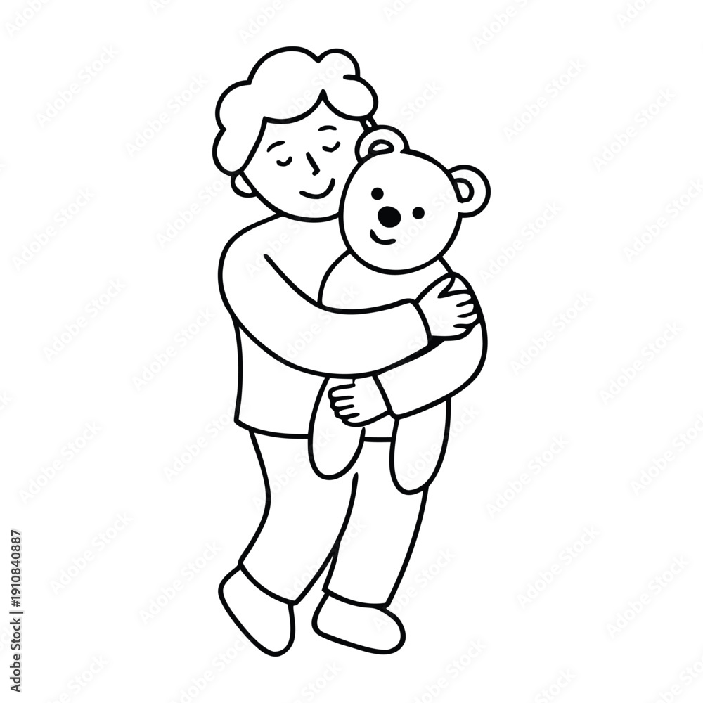 Obraz premium Snuggling a soft teddy bear, feeling warmth and comfort as its fuzzy arms wrap around you, a cozy hug that melts stress and sparks a gentle, happy smile. 