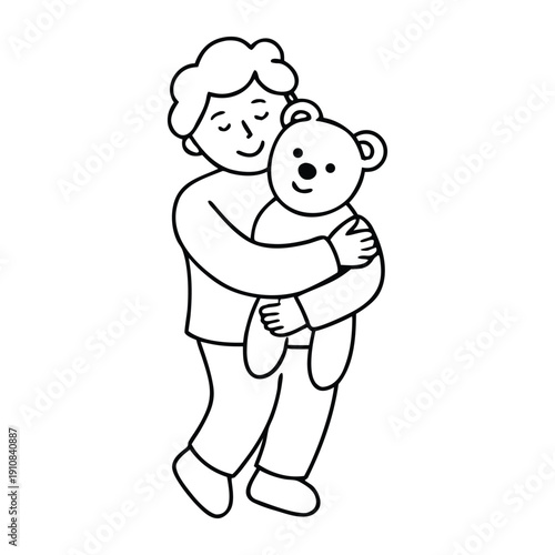 Snuggling a soft teddy bear, feeling warmth and comfort as its fuzzy arms wrap around you, a cozy hug that melts stress and sparks a gentle, happy smile.
