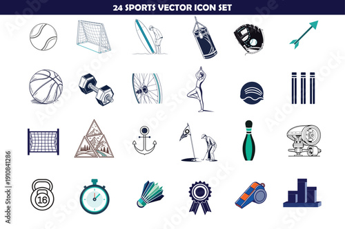 Sports and fitness icons collection in various styles. This icon set have 24 vector icons 