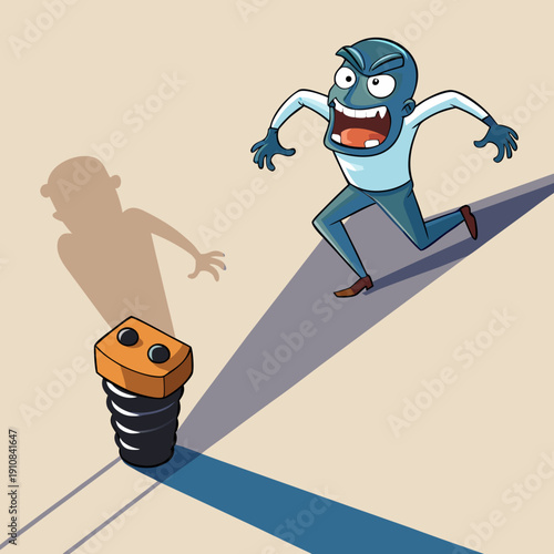 Cartoon Man Running From Shadow of Object