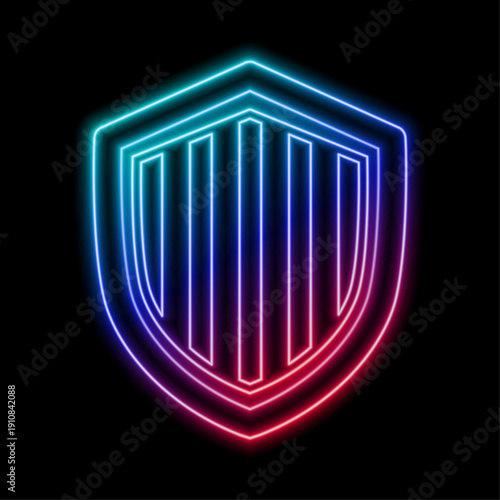 Glowing Neon Glitch Shield icon on black background.