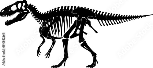 Dinosaur skeleton vector black silhouette print design
