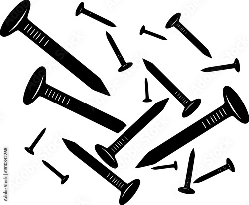 Screws bundle vector black silhouette print design
