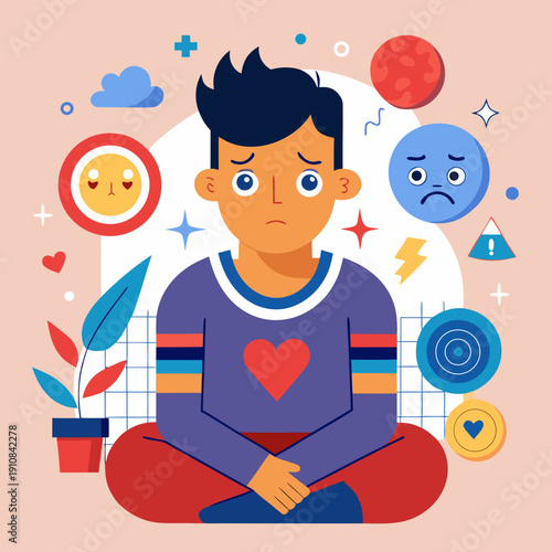 Sad Boy With Heart Symbol Illustration