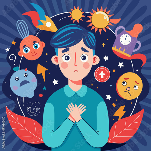 Worried boy with overwhelming thoughts and emotions