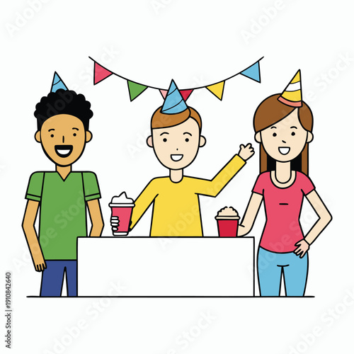 Young people laugh and dance under glowing lights, music pulsing through the night. Friends snap photos, share stories, and celebrate together in a vibrant party full of energy.
