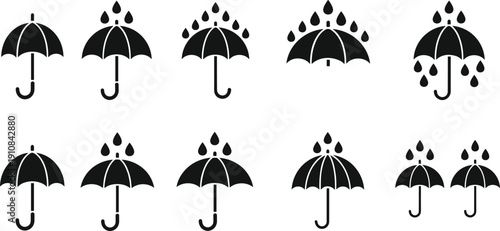 Set of umbrella rain icons vector illustration waterproof protection symbols isolated on white background for weather forecast insurance and safety design