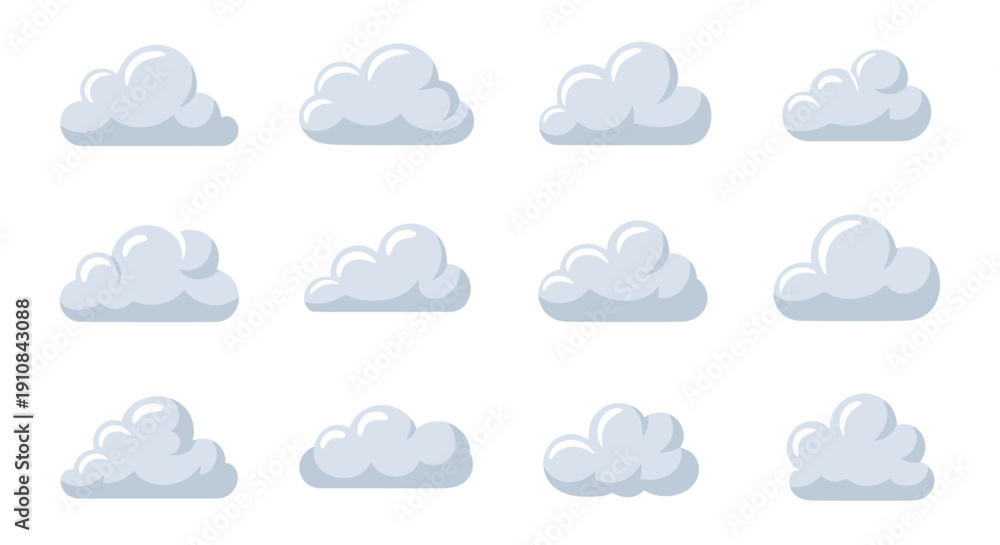Obraz premium Vector illustration set of cartoon sky clouds for weather applications, digital design projects, and environmental graphics representing atmospheric conditions