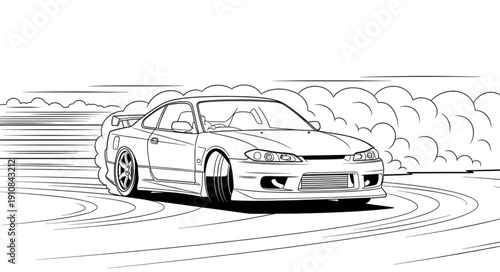 Sports Car Drifting Tire Smoke Dust Clouds.