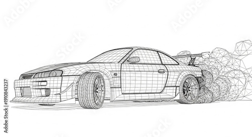 Sports car drifting with smoke and dust illustration.