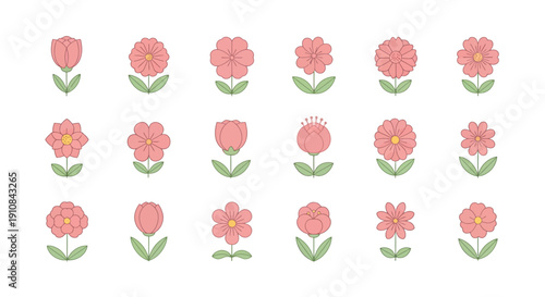 Seamless pattern of pink tulips with leaves in a vintage floral design on a white background