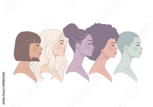 Diverse women profiles side view illustration