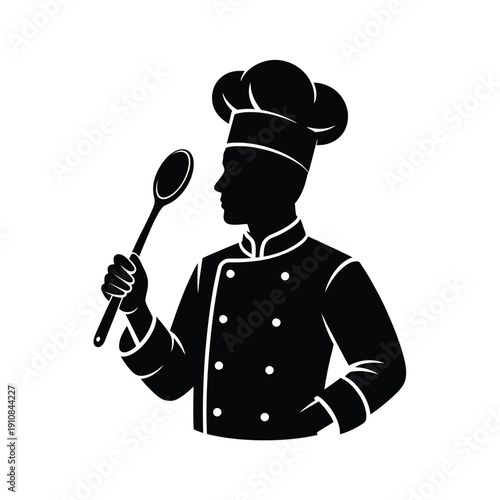 Silhouette of a chef holding a spoon showcasing culinary professionalism