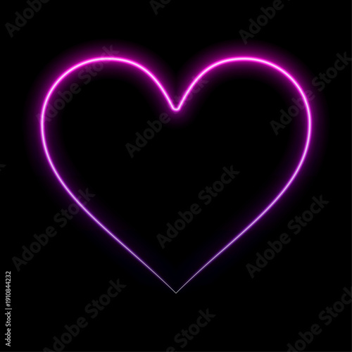 Neon double frame in heart form with shining effects on dark background. Empty glowing techno backdrop. Vector illustration
