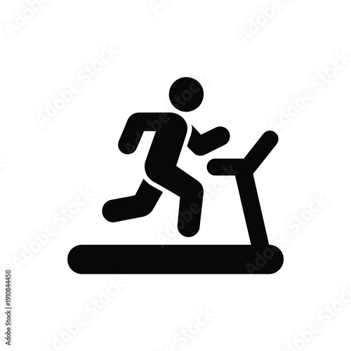 Simple black icon depicting a person running on a treadmill