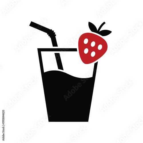 Strawberry flavored drink in a glass with a straw simple illustration