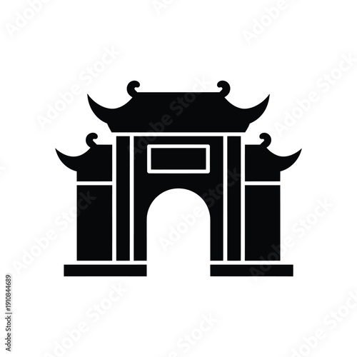 Simple black silhouette of a traditional east asian temple gateway