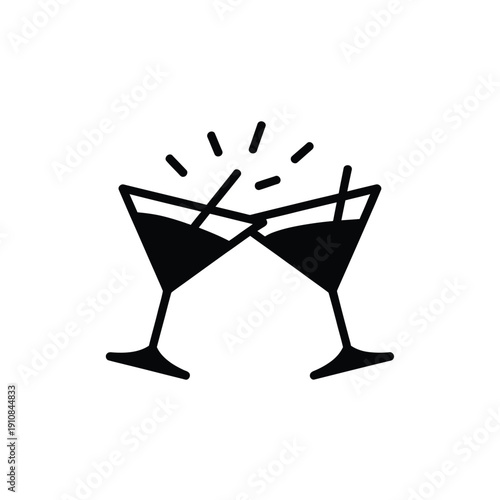 Two martini glasses clinking in a celebratory toast black and white